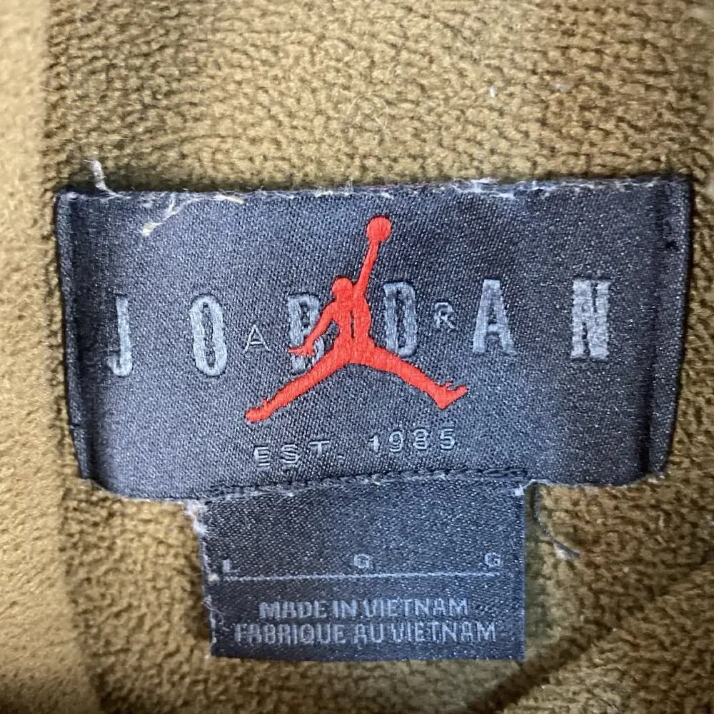 VTG Air Jordan Hoodie Men L Brown Fleece Embossed Pullover Heavyweight Fuzzy